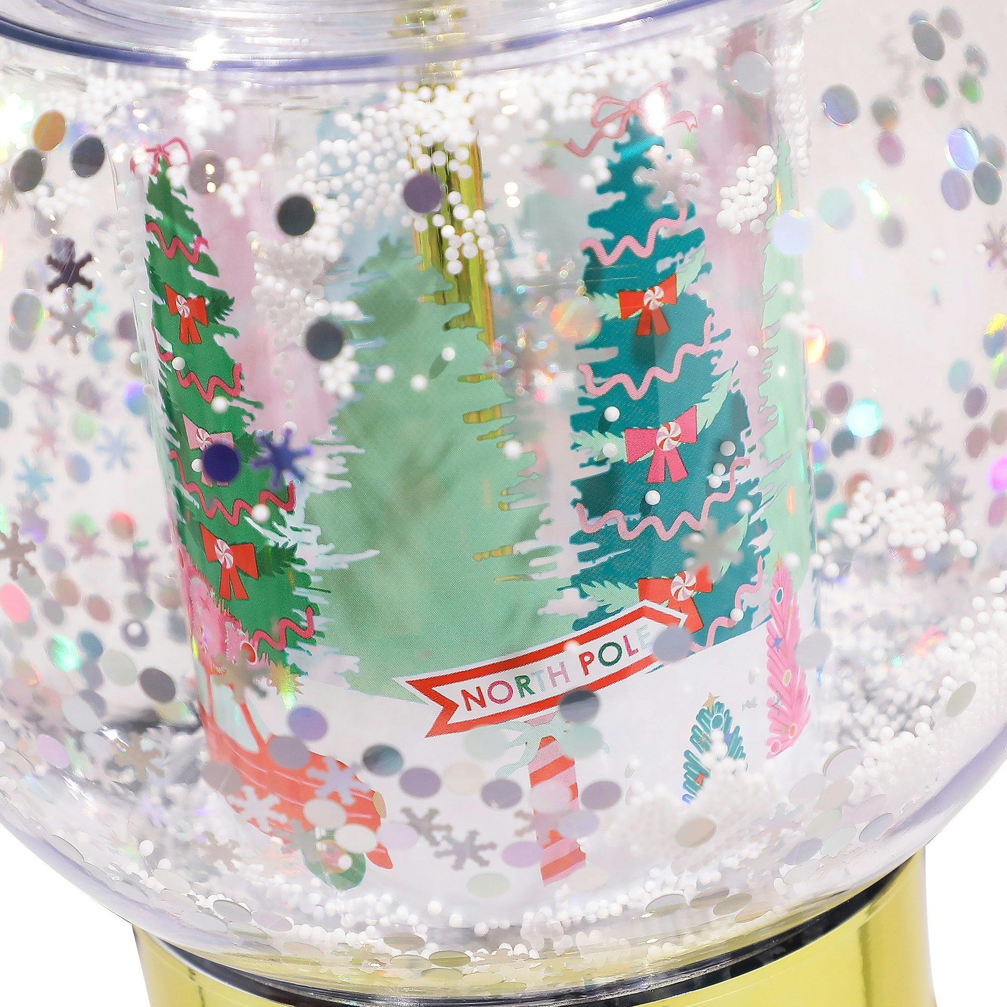 Packed Party Patented Snow Globe Holiday Sipper - 12 oz BPA-Free Shakeable Winter Wonderland Confetti Cup with Printed Christmas Scene and Gold Straw