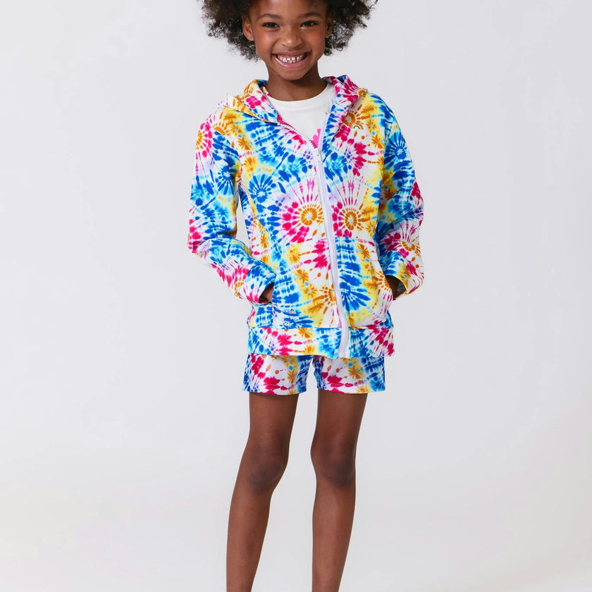 Girls Oversized Zip Hoodie in Starburst Tie Dye
