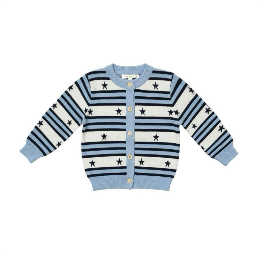 Baby Blue Star Striped Cotton Cardigan