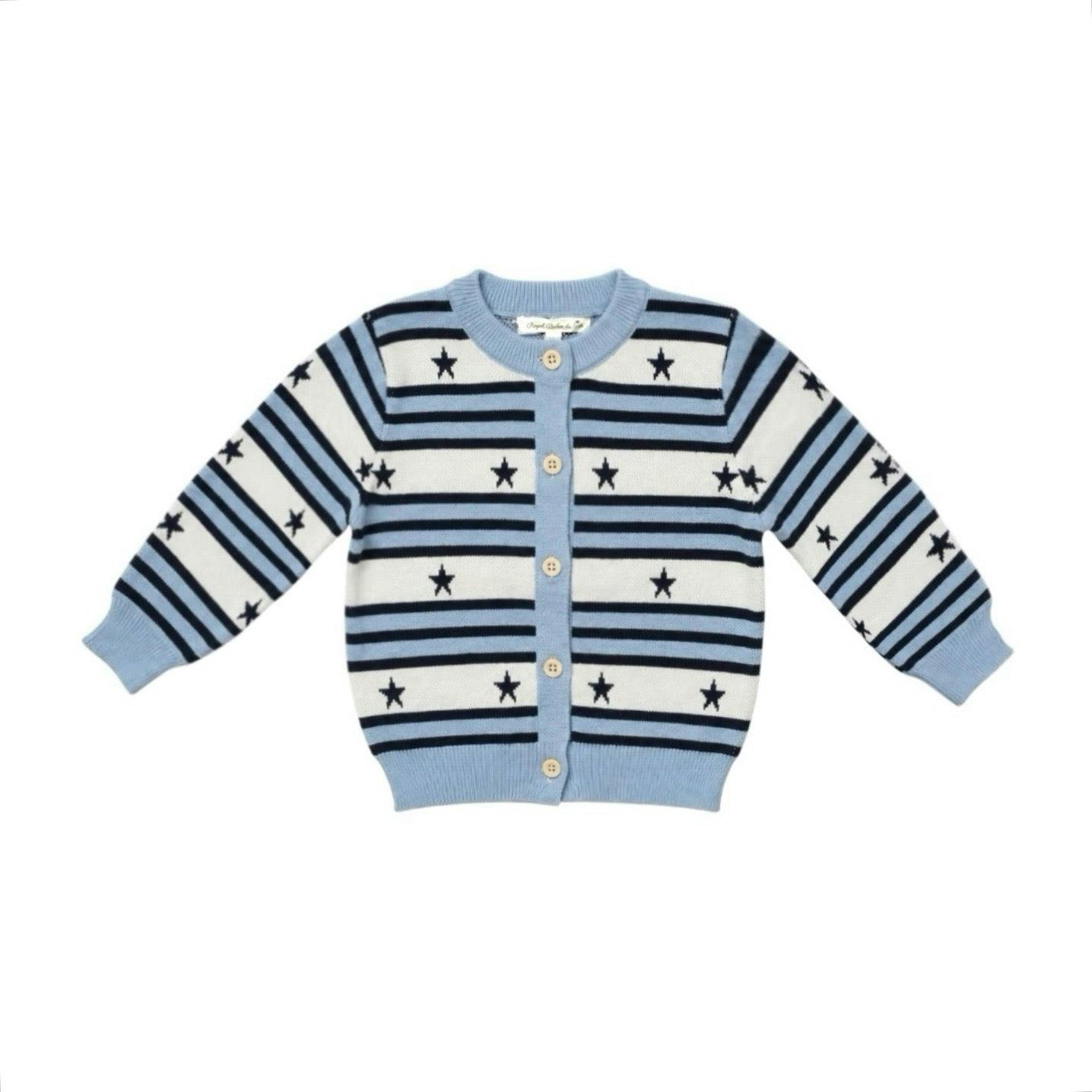 Baby Blue Star Striped Cotton Cardigan