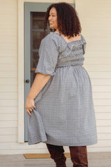 Mae 3/4 Sleeves Dress in Prussian Blue Plaid
