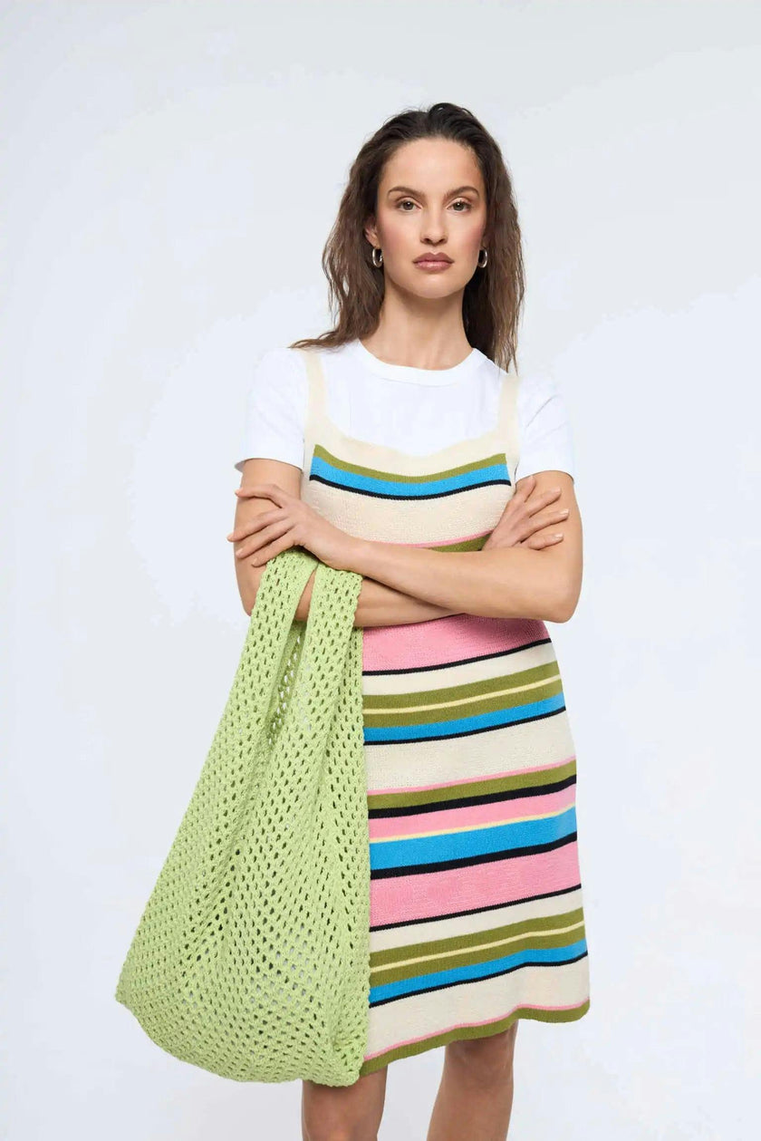 organic cotton crochete bag - kiwi green