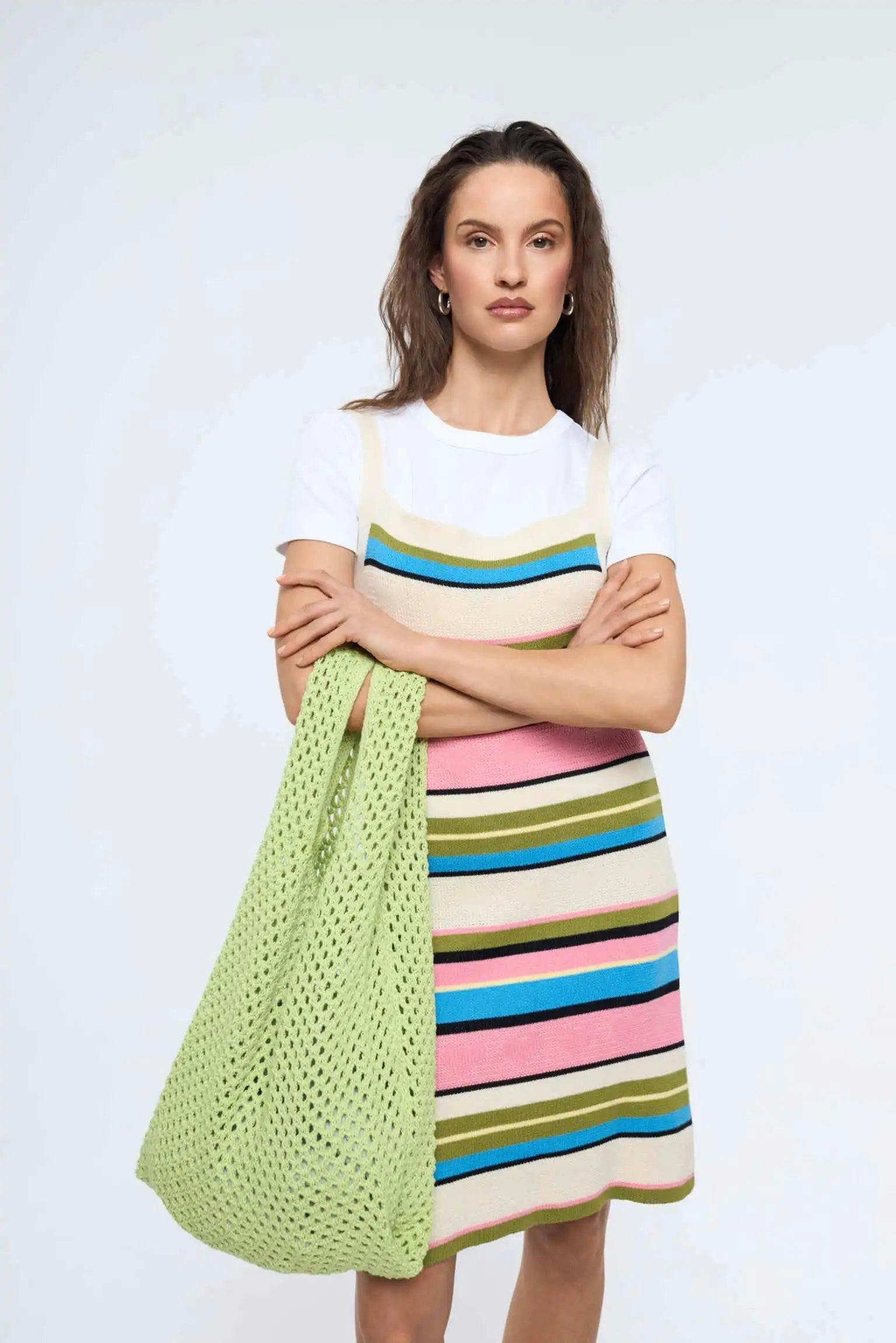 organic cotton crochete bag - kiwi green