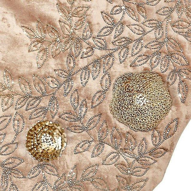Hand Beaded Floral Christmas Tree Skirt Cafe Au Lait Velvet - 60