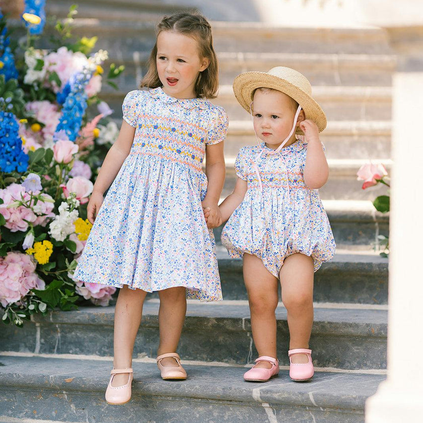 Ondine Floral Blue Short Sleeve Bubble Romper