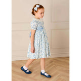 Audrey Toile Hand Smocked Ruffle Collar Short Sleeve Dress in Blue (12mths- 10yrs)