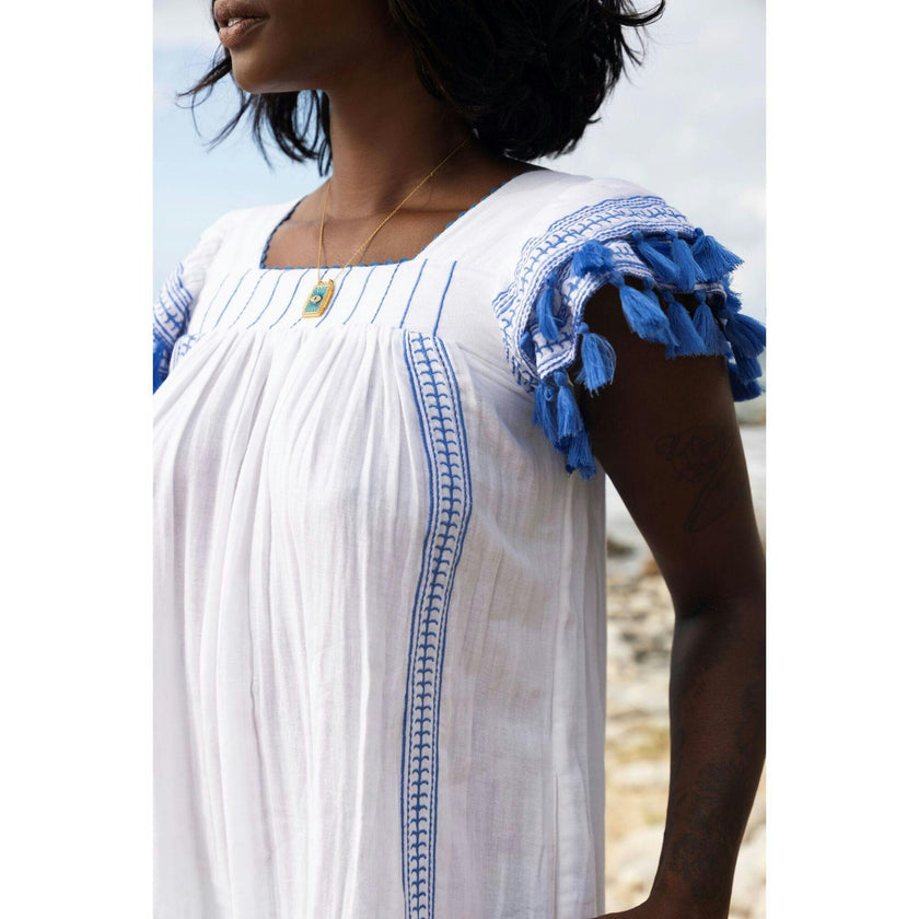 Mini Sandrine Women's Dress Lapis Blue Embroidery, Blue
