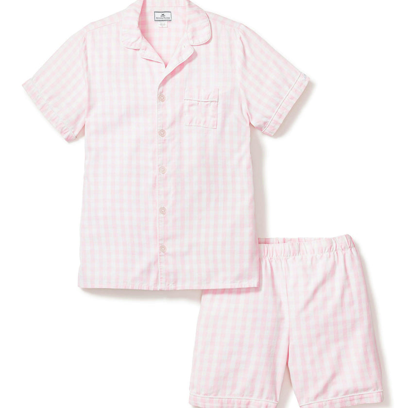 Kid's Twill Pajama Short Set in Pink Gingham