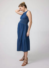 Sleeveless Chambray Maternity and Nursing Midi Dress