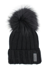 Ribbed Merino Wool Faux Fur Pom Pom Hat