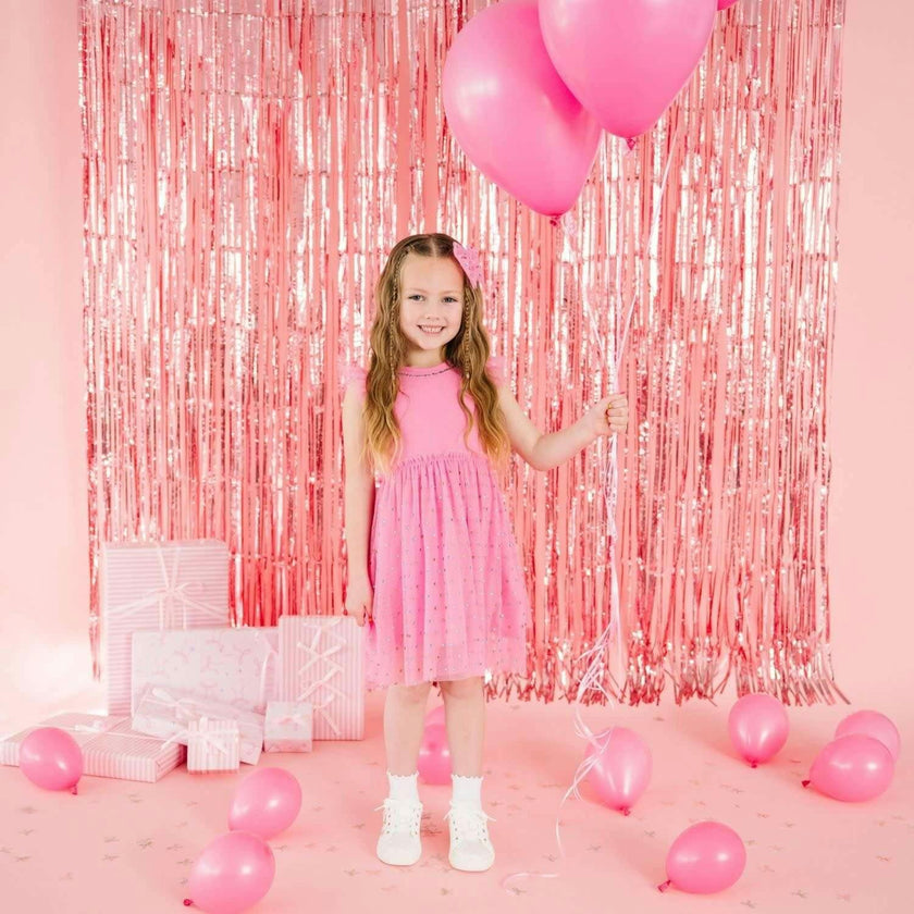 Raspberry Rhinestone Short Sleeve Tutu Dress
