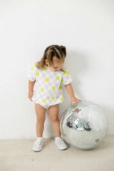 multi-checkered bubble romper