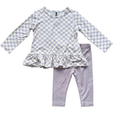 Long Sleeve Peplum Set Lavender Cloud Checkered