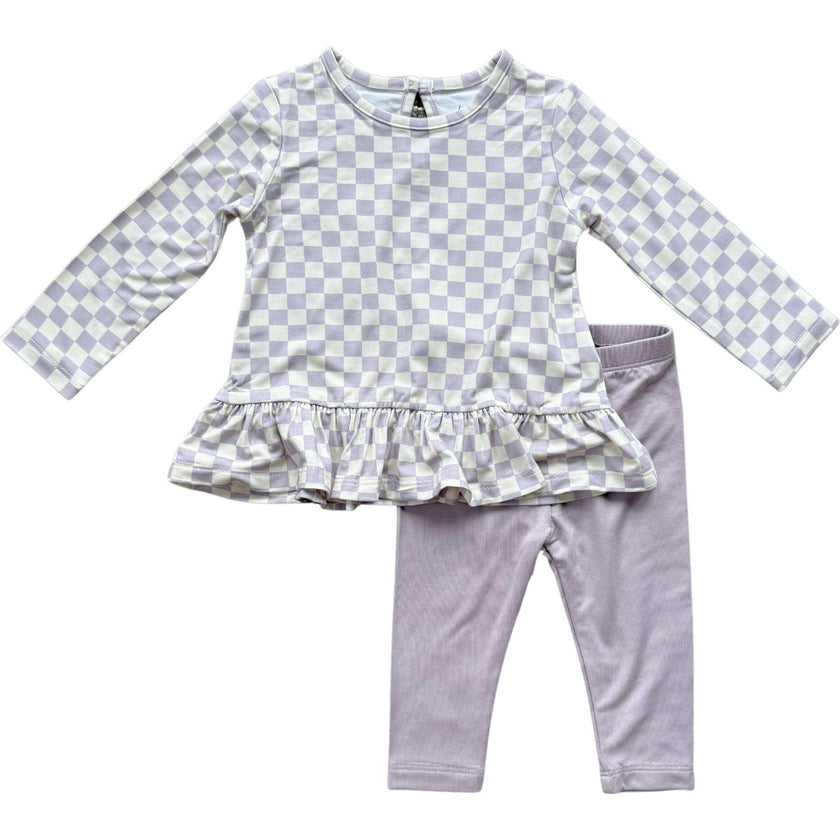 Long Sleeve Peplum Set Lavender Cloud Checkered