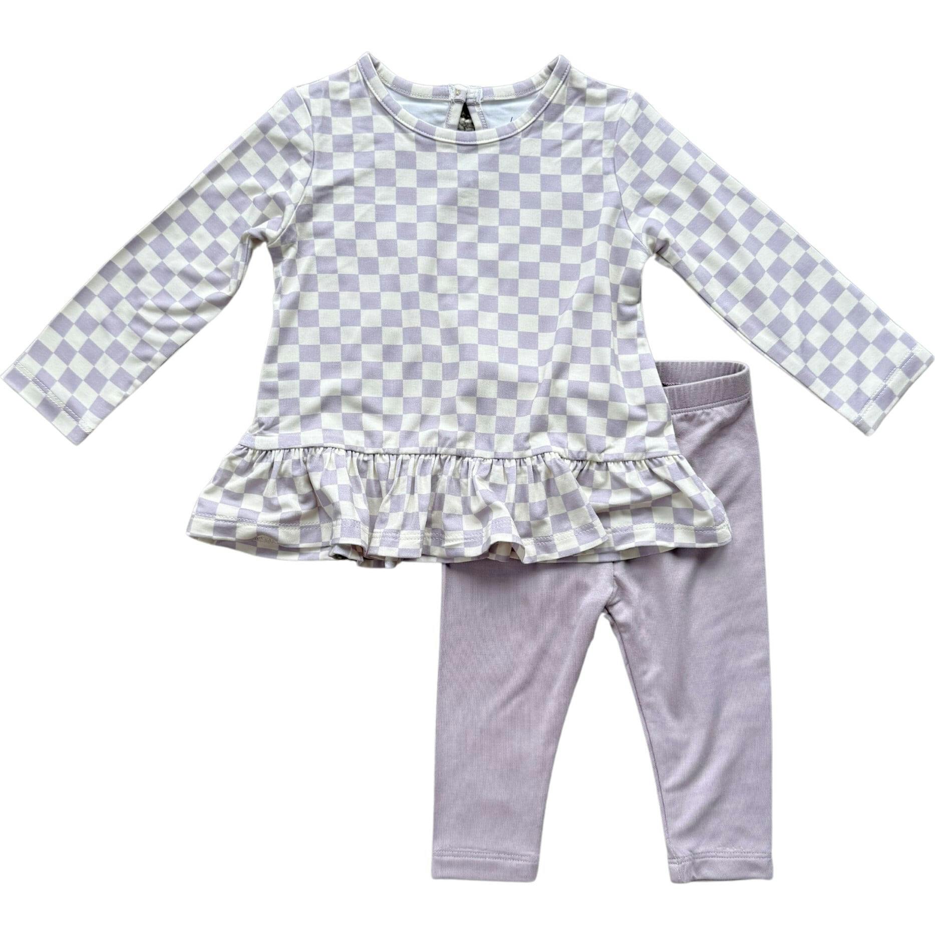 Long Sleeve Peplum Set Lavender Cloud Checkered