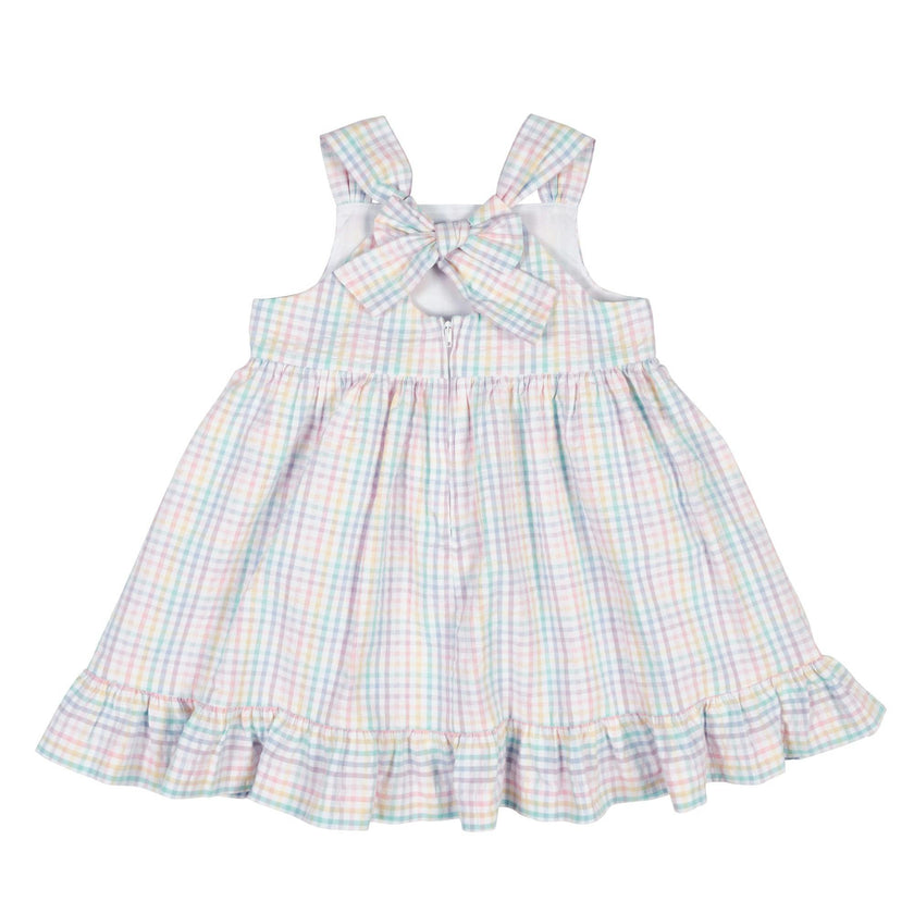 Plaid Seersucker Dress With Flowers