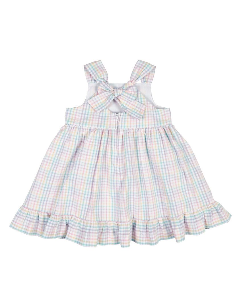 Plaid Seersucker Dress With Flowers