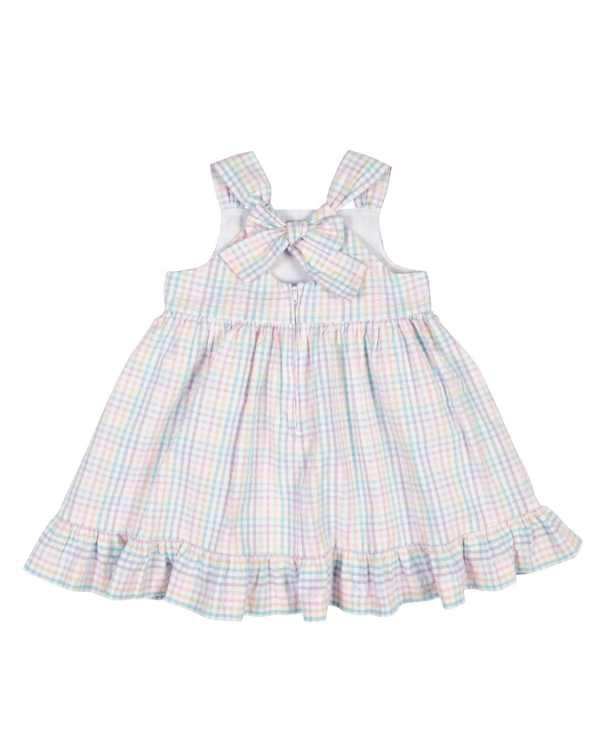 Plaid Seersucker Dress With Flowers