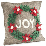 Hand Felted Wool Christmas Pillow - JOY Wreath Natural Gray - 20" Arcadia Home