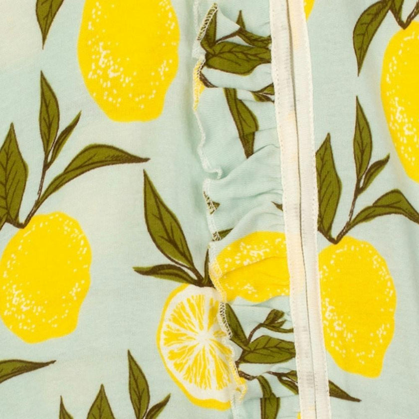 Lemon Organic Cotton Ruffle Zipper Footed Romper