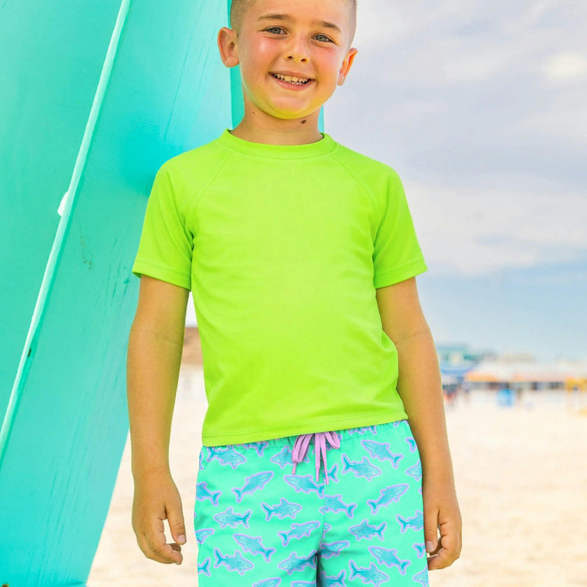 Dylan Boys Neon Sharks Print Board Shorts