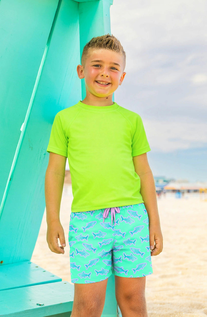 Dylan Boys Neon Sharks Print Board Shorts
