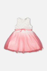 Bi-Material Pleated Mesh Dress