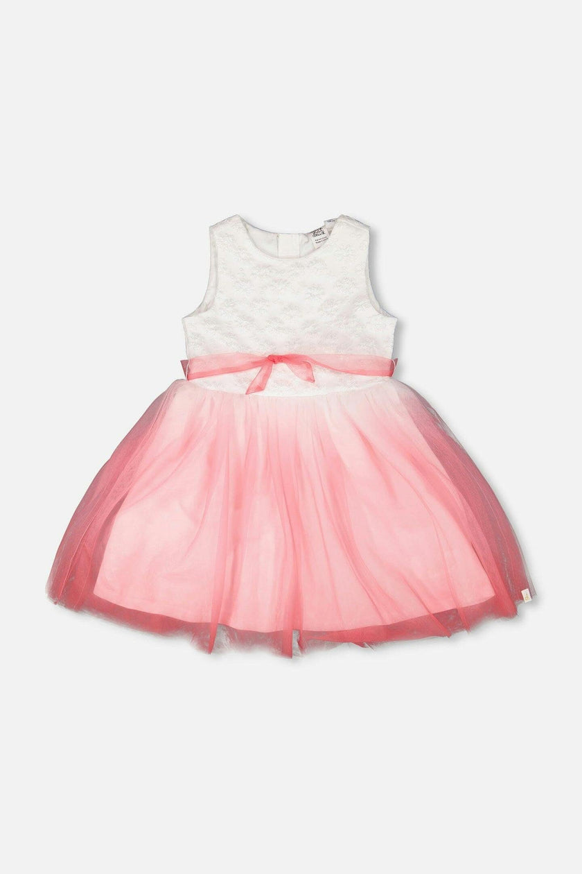 Bi-Material Pleated Mesh Dress