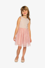 Bi-Material Sleeveless Dress Pink Houndstooth