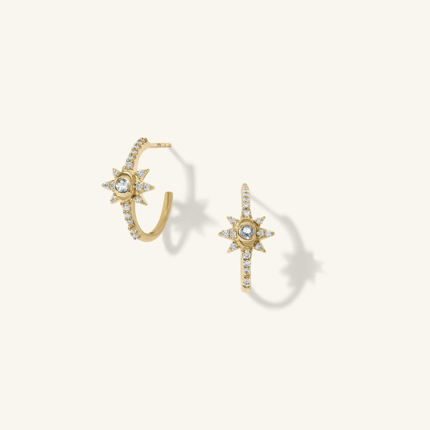 Mini Moonstone Starburst Hoop Earrings