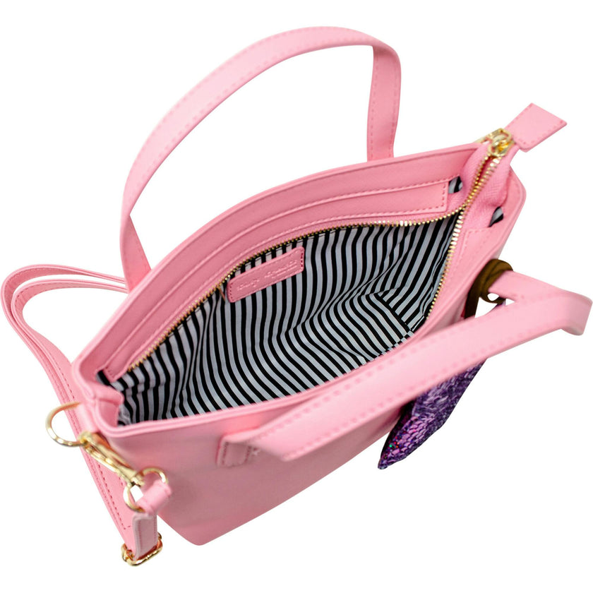 Faux Leather Tote Shoulder Strap Handbag With Sequins Happy Face Charm