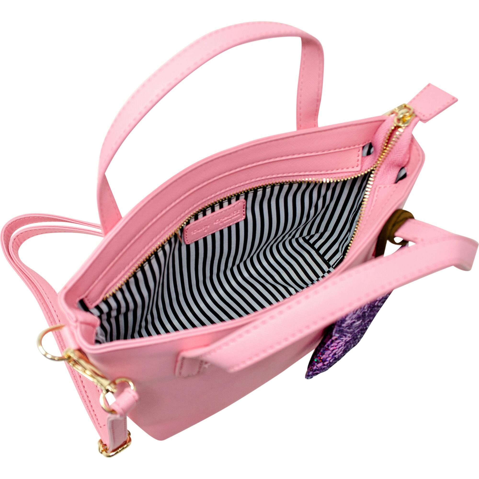 Faux Leather Tote Shoulder Strap Handbag With Sequins Happy Face Charm