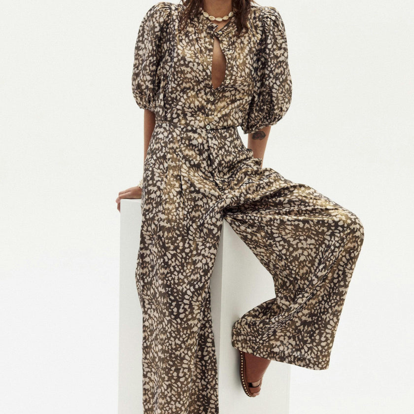 Culotte Metallic Linen Pants - Impala Print