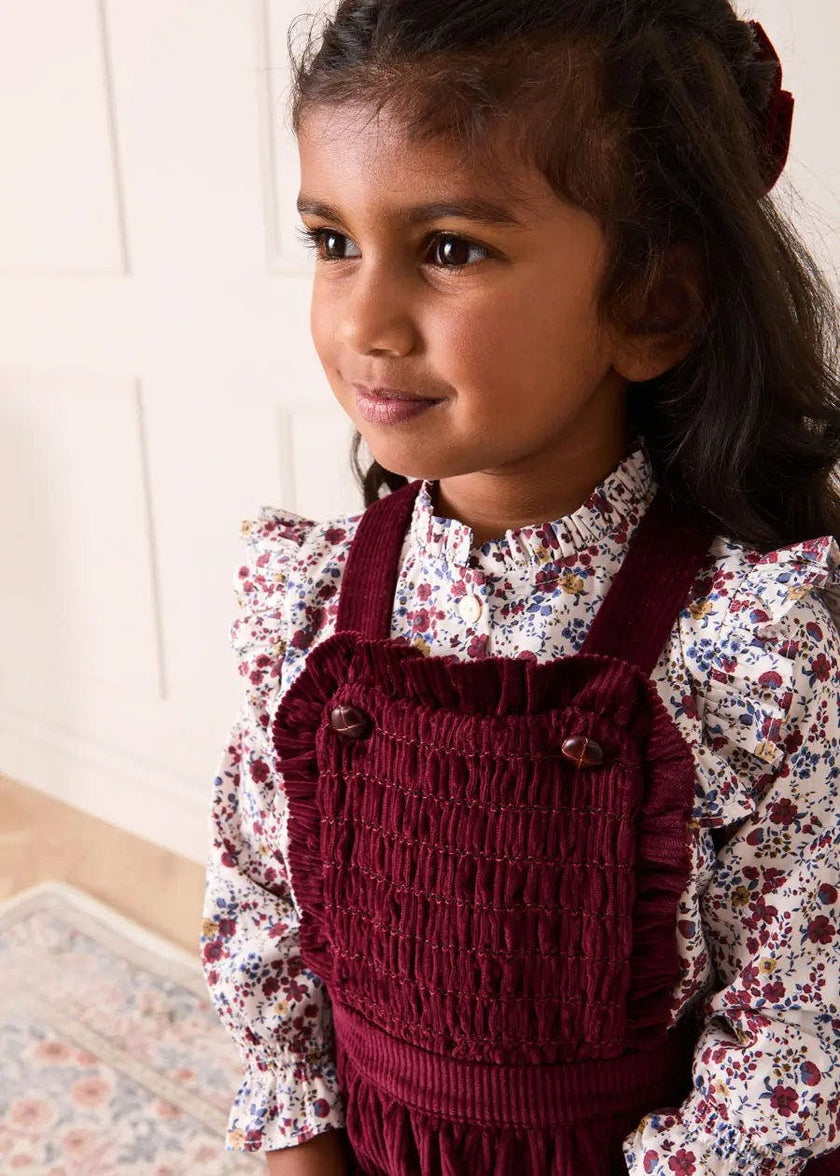 Corduroy Frill Detail Skirt with Braces in Burgundy (12mths-3yrs)
