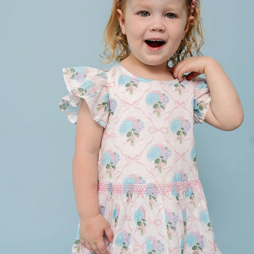 Hydrangeas with Bows Girls Twirl Dress
