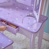 Hearts Gisele Wood Vanity with Tri-Fold Mirror & Drawer, Purple