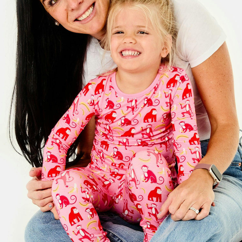 Long Sleeve Pajama Set - Monkeying Around Pink