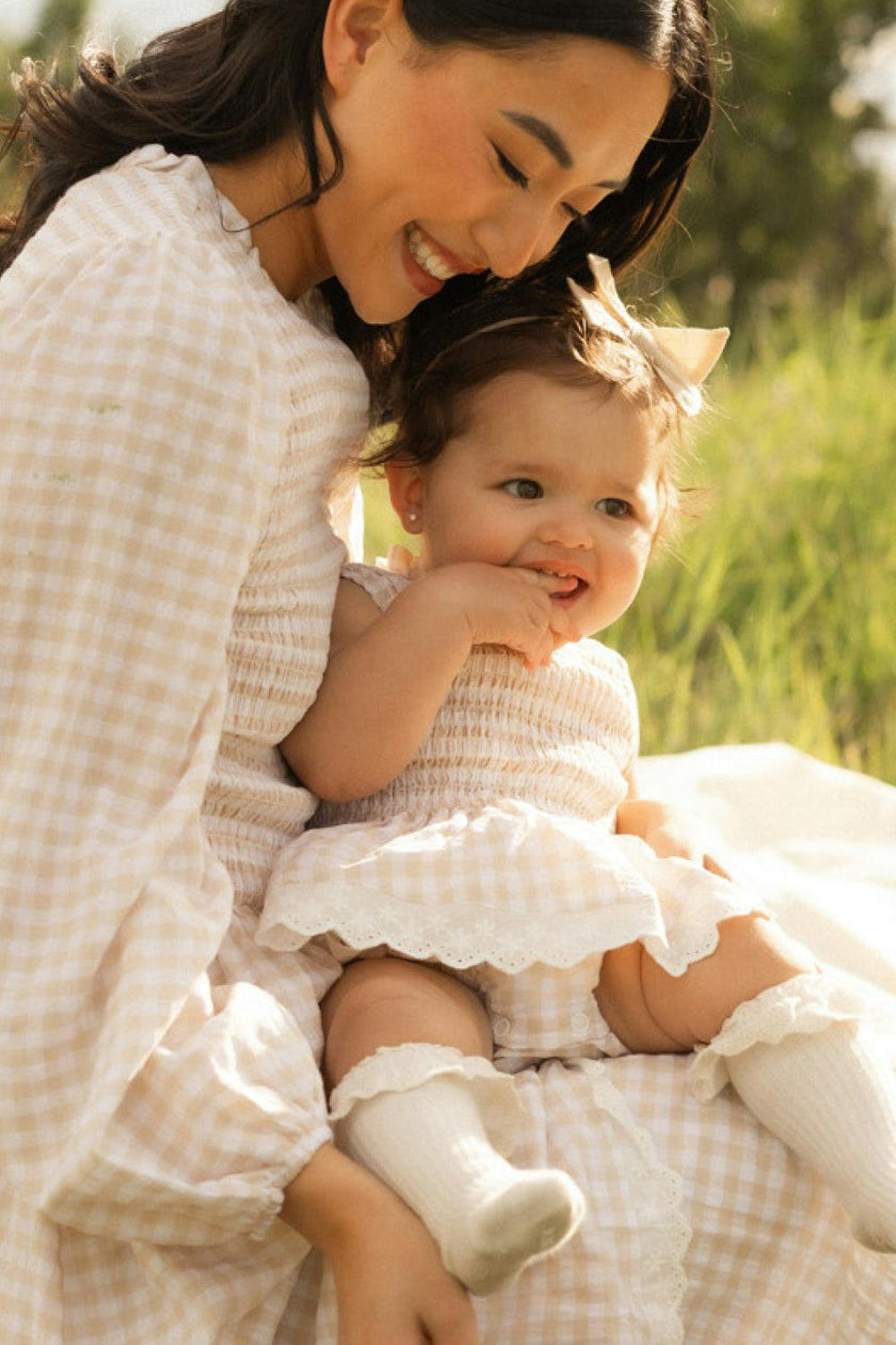 Baby Presley Sleeveless Romper in Cream Gingham