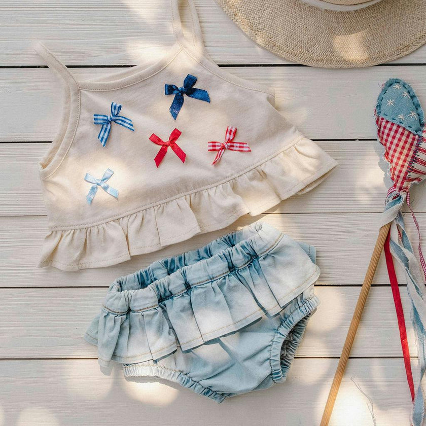 Ruffle Bloomer Set in Denim