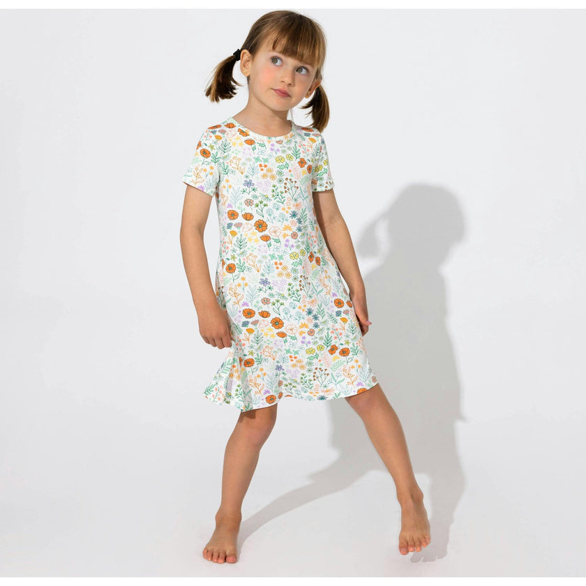 Summer Floral Bamboo Girls' Short Sleeve Dress