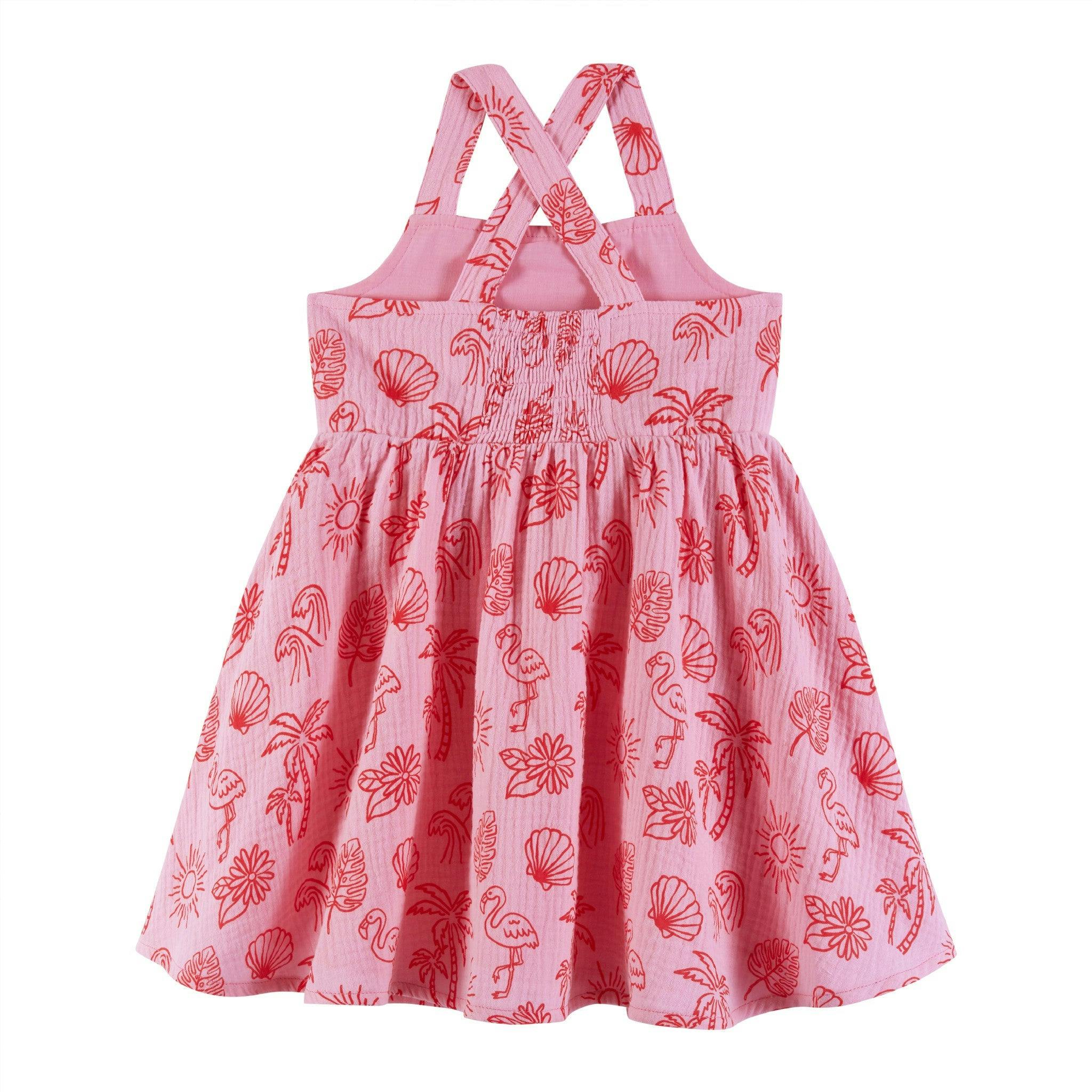 Kids Pink Tropical Icon Printed Gauze Dress