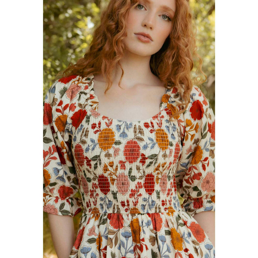 Teagan Dress in Sepia Flower