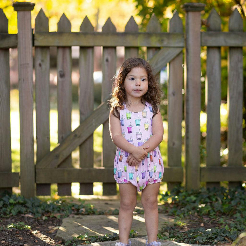Cross Back Bubble Romper in Boba
