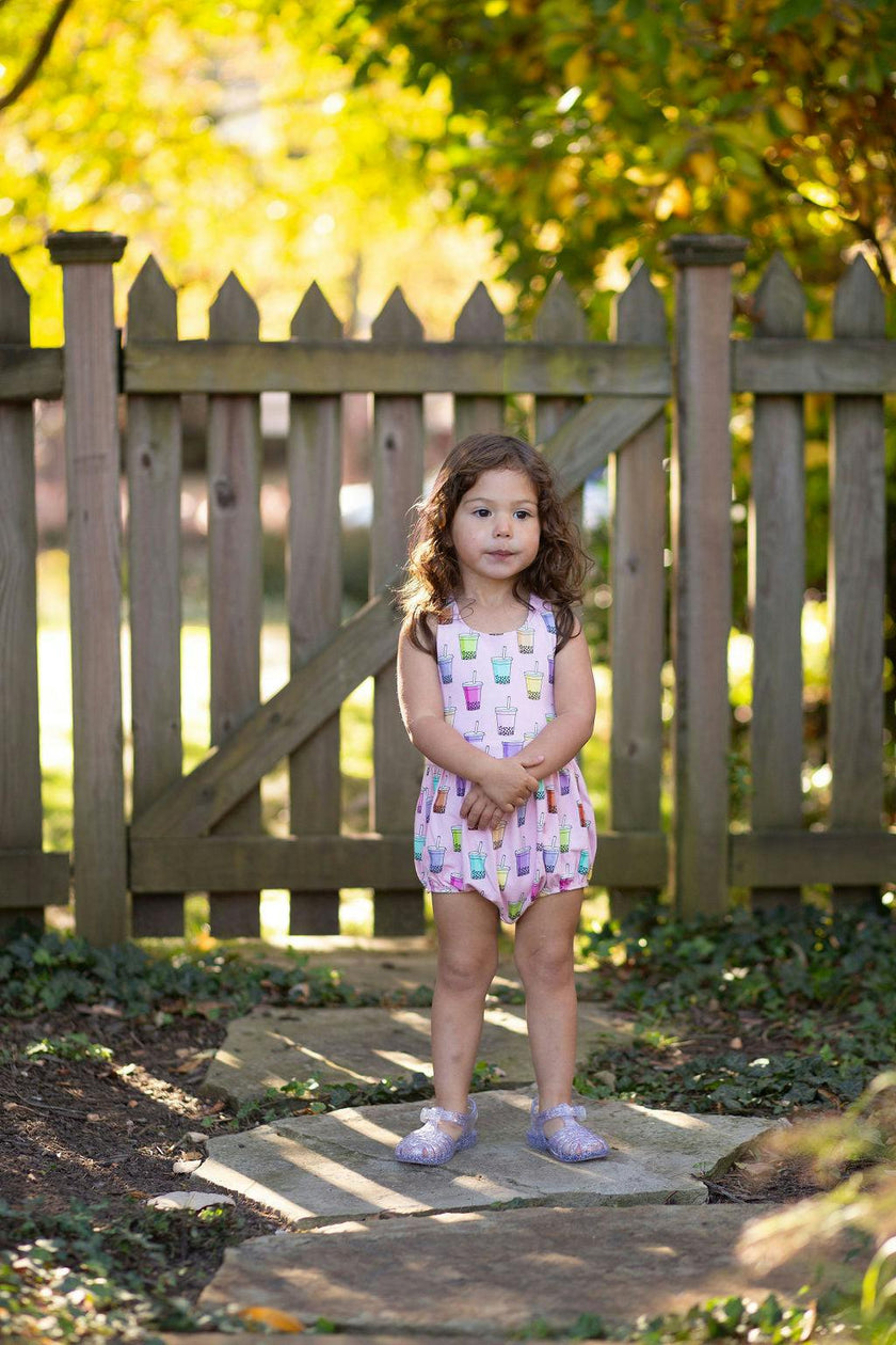 Cross Back Bubble Romper in Boba