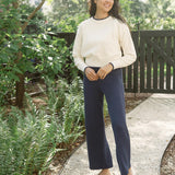 women's navy wide leg knit pant