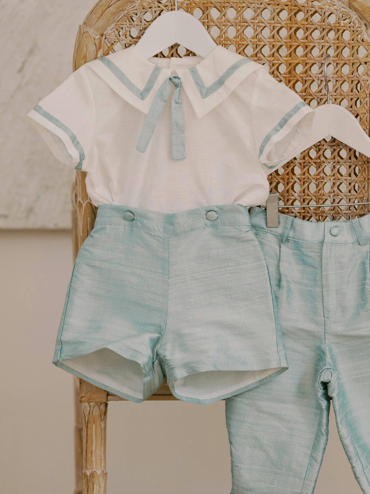 Sage Green Lirio Ceremony Silk Baby Boy Set