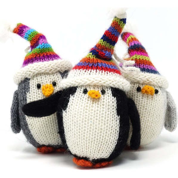 Penguins with Striped Hats Ornaments