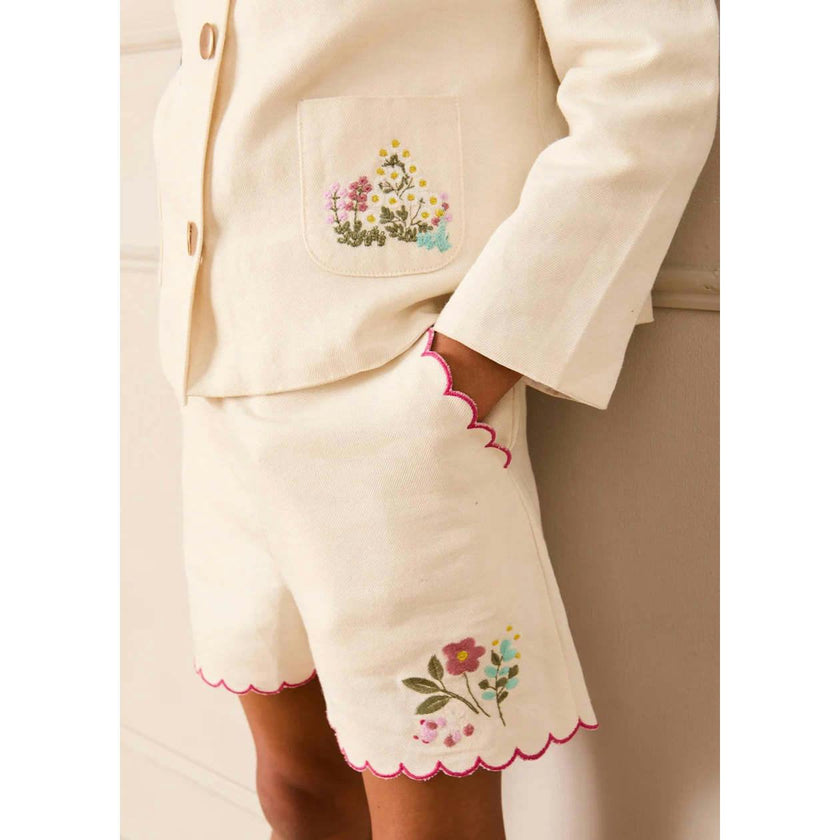 Wildflower Embroidered Scallop Edge Shorts in Cream (4-12yrs)