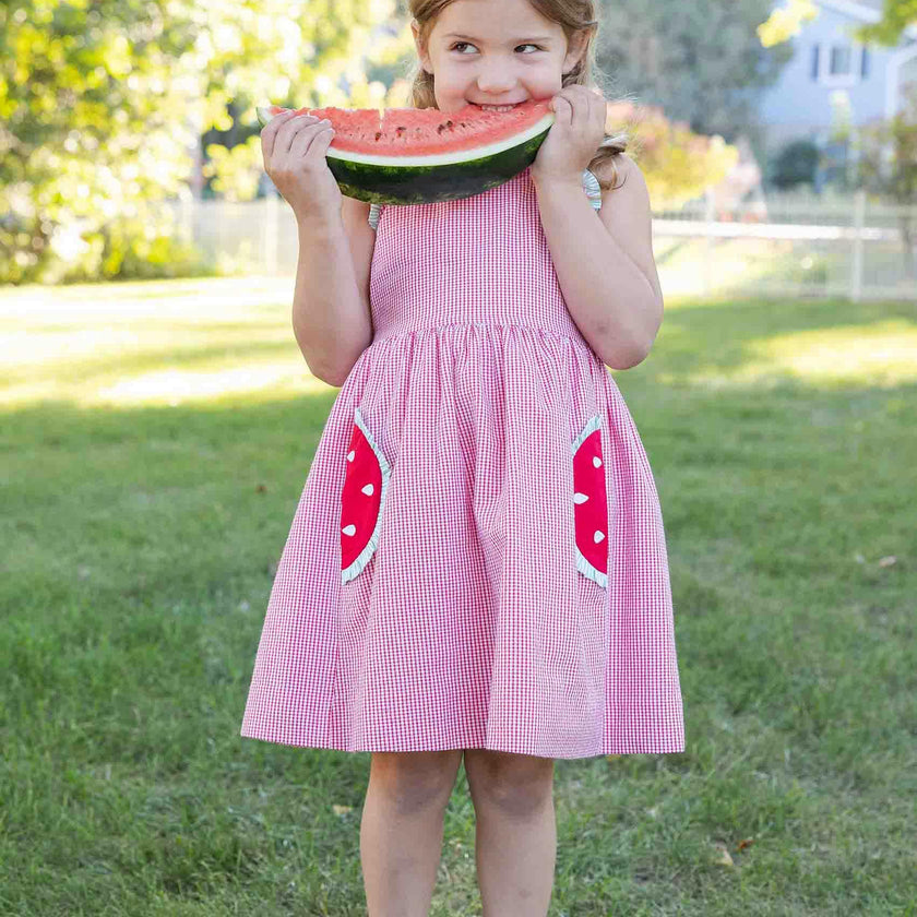 Check Seersucker Dress With Watermelon