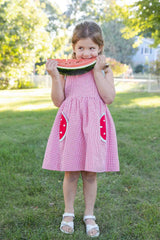 Check Seersucker Dress With Watermelon